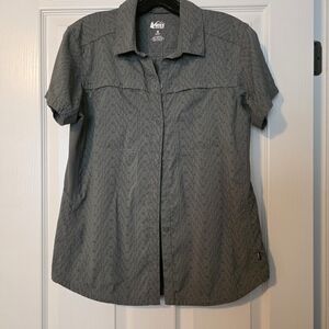 REI Co-Op Women's Button Front Olive Green Hiking Shirt Sz M
